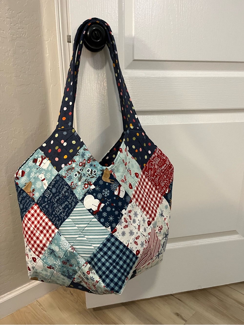 Winter Mondo Bag Tote Quilted Blue Red New